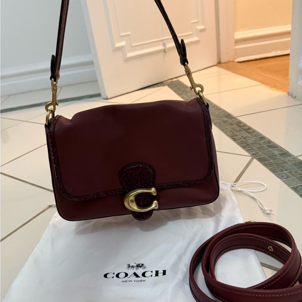 Coach Soft Tabby Snakeskin Burgundy Leather Shoulder Bag